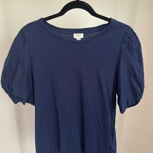 J. Crew Blue Ruched Puff Sleeve Blouse